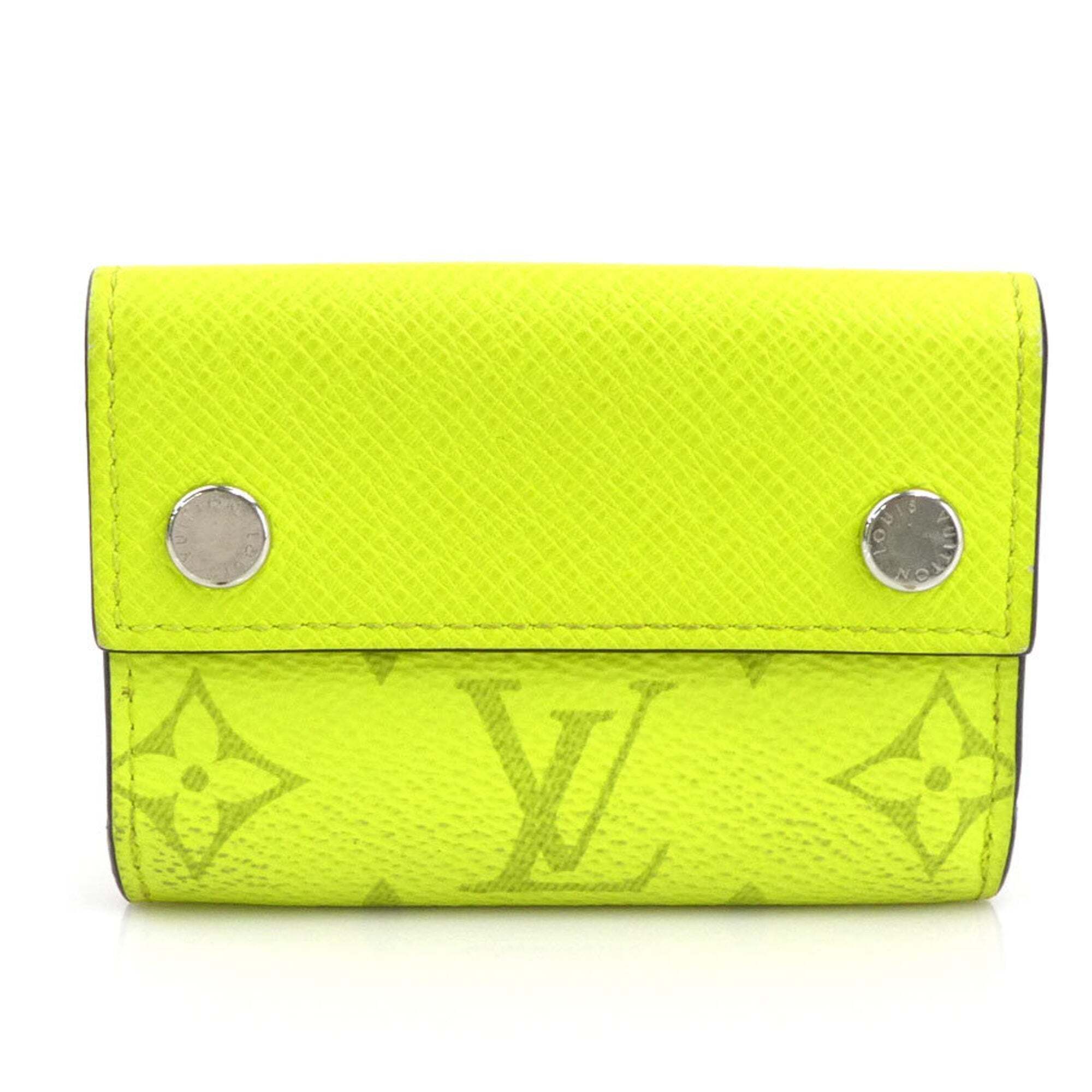 Louis Vuitton Taiga Lama Discovery Tri-Fold Wallet, Compact Leather, Green Ye...